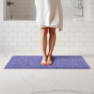 ITSOFT Plush Bathroom Rug 47x21, Absorbent Machine Washable Non Slip Chenille Bath Mats, Quick Dry Bathmat, Bath Rugs for Bath, Shower, Bedroom, or Door Mat, Lavender