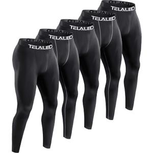 TELALEO 5 Pack Men's Compression Pants for Workout, Running,Basketball,Football-Sports Baselayer Leggings (L)