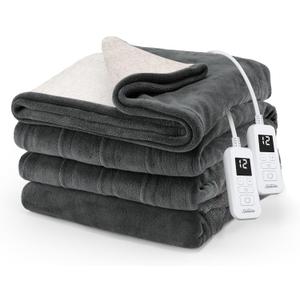 Sunbeam Electric Royal Luxe Microplush Reverse Sherpa Heated Blanket, 12 Heat Settings, 12-Hour Selectable Auto Shut-Off, Fast Heating, Warm and Cozy, Night Fog, King, 90" x 100"