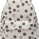 Kawaii Corduroy Backpack for Women Cute Floral Print Aesthetic Travel Book Bag Coquette Preppy College Laptop Daypack (Black Flower)