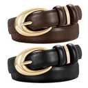 TRIWORKS 3 Pack Women Leather Belt for Jeans Pants Fashion Ladies Skinny Faux Leather Belt with Gold Buckle