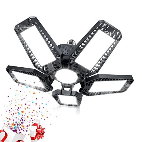 YIBEYYDS LED Garage Light - 160W 16000LM 6500K LED Garage Ceiling Lights, Screw in Shop Lighting 5+1 Deformable Panels for Attic, Basement, Workshop, E26/E27 (1)