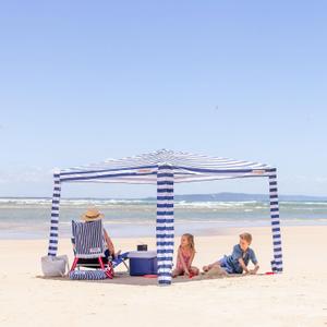 CoolCabana Beach Shade Tent - Easy Setup, UPF 50+ Protection, Large & Medium Sizes, Compact & Wind Resistant - Beach Cabana for The Whole Family - Navy Stripes, Large, 64ft2 - 8' x 8'