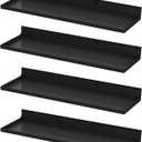 PEKGRIL 4 Pack Metal Floating Shelves, 17x6 Inch Large Wall Mounted Shelf for Storage, Black Kids Bookshelf, Display Ledge Shelves with Lip for Bathroom, Bedroom, Living Room, Bathroom, Kitchen