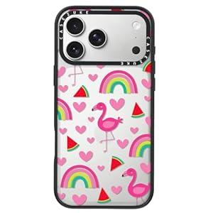 Clear TPU Phone Case Cover for iPhone with Design, Drop Protection, Cute Case for Girl Women (Clear-Rainbow Flamingo, iPhone 17 Pro Max)