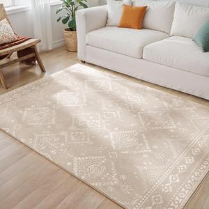 SONGMICS HOME Area Rug, 5x7 ft Rug for Bedroom, Non-Slip Carpet, Home Decor, for Living Room, Machine Washable, Boho Style, Cappuccino Beige UTAR023K01V1