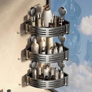 VOLPONE Shower Caddy Corner Suction Cup Shelf Corner No Drilling Bathroom Shower Organizer Storage Rack Adhesive (3-Pack, gray)