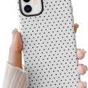 Cute Case for iPhone 12 Mini, Polka Dot Phone Case for iPhone 13 Mini Aesthetic Pattern Design, Hybrid 2-Layer Shockproof Protective Cover for Girls Women (White,12mini/13mini)