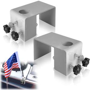 2PCS Pontoon Boat Flag Pole Mount for 0.9" Flag Pole, 2" Square Rail, Adjustable, Heavy Duty, Anti Scratch Nut