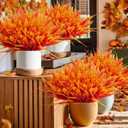 Artificial Fall Flowers for Outdoors 20 Bundles Faux Lavender UV Resistant Fake Monkey Grass Plants Plastic Autumn Mums for Indoor Outside Planter Porch Garden Window Box Decorations (Orange)