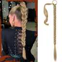 SOFEIYAN Long Braid Ponytail Extension with Hair Tie Straight Sleek Wrap Around Hair Extensions Braid Pony Tail Fluffy Natural Soft Synthetic Hairpieces for Women Daily Wear, 34 inch-Ash Blonde