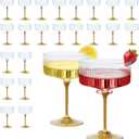 CALBODE 24Pcs Plastic Martini Glasses Disposable 10oz Plasitc Ribbed Coupe Glasses with Gold Rim Unbreakable Champagne Cups for Birthday Party Wedding Anniversary for Mother's Day (Clear)