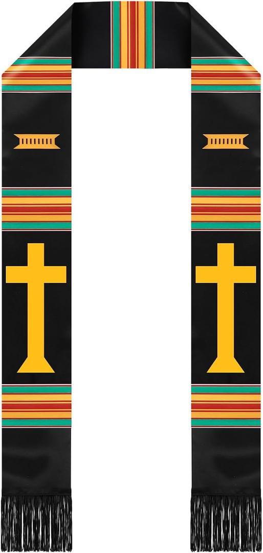 Geyoga Graduation Stole Kente Stole Black Authentic African Art 72" x 4.8" for Adult College Unisex Grads Celebrate