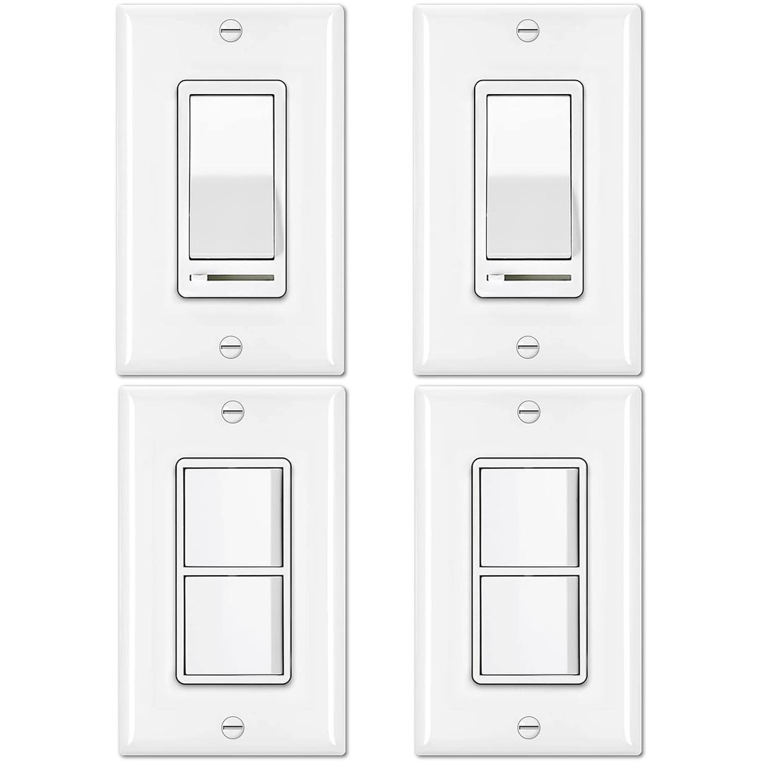 BESTTEN 2 Pack Dimmer Light Switch, Universal Lighting Control, Single Pole or 3 Way, Compatible with LED Dimmable Lamp, CFL, Incandescent, Halogen Bulb, Decorator Wallplate Included, UL Listed, White