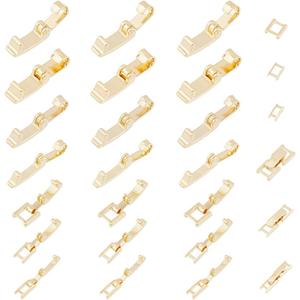 SUPERFINDINGS 28Pcs 7 Sizes 10/15/16/17mm Brass Foldover Clasps Extender Clasp Real 24K Gold Plated Closure End Caps Jewelry Clasps for Bracelet Necklace Jewelry Extender