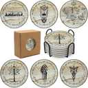 Rings Absorbent Coasters for Drinks, Coasters for Home Decor, 6Pcs Rings Stone and Cork Coaster Set with Holder for Coffee Table Merchandise Gift for Women Men Fans