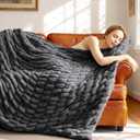 Tejoe Ultra-Soft Faux Rabbit Fur Throw Blanket 50"x60",Cozy Fuzzy & Plush Throw for Couch & Bed, Super Heavy Warm Fluffy Thick Blanket for Sofa Bedroom Living Room Home Decor - Dark Grey