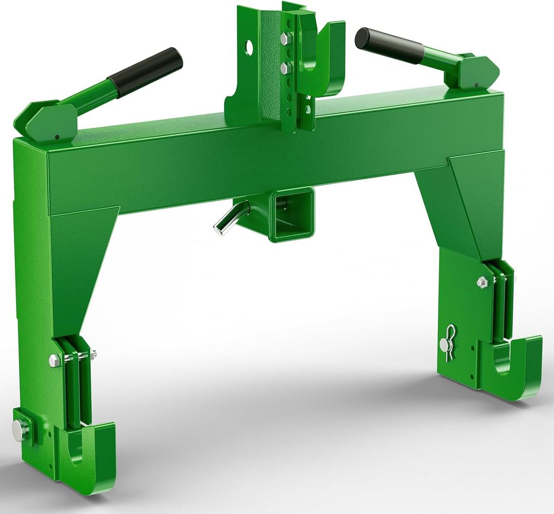 3-Point Quick Hitch for Tractors with 3000 LBS Lifting Capacity, Compatible with Category 1 and 2 Tractors, Attachment Between Lower Arms, Includes 2 Receivers, Green