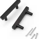 KNOBWELL 6 Pack Black Stainless Steel Kitchen Cabinet Door Handles Euro Style Kitchen Drawer Pulls - Hole Centers 2-1/2 inch(64mm)