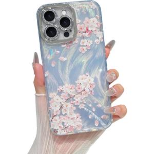 Yeddabox for iPhone 15 Pro Max Case Cute Colorful Retro Oil Painting Printed Flower Pattern Durable TPU & PC Design for iPhone 15 Pro Max Case for Women Girls - Cherry Blossom