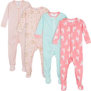 Gerber Baby Girls' 4-Pack Footed Pajamas (9 Months, Love Llamas Pink)
