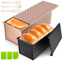 Dipanist 2Pack Pullman Loaf Pans with Lids – 2.2 LB & 1 LB Dough Capacity, NonStick Carbon Steel Bread Pans for Homemade Sandwich and Sourdough Bread, Corrugated Toast Mold