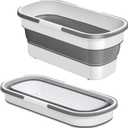 Large Collapsible Plastic Bucket with Wheels, 17L (4.5 Gallons) Cleaning Mop Buckets for House Cleaning, Camping, Multi-Purpose Rectangular Handy Basket, Grey