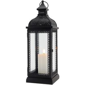 TRIROCKS Rustic Style Metal Candle Lantern 19'' High Decorative Hanging Lantern Candle Holder with Tempered Glass for Christmas Living Room Garden Yard Patio Parties Events Indoors Outdoors(Black)