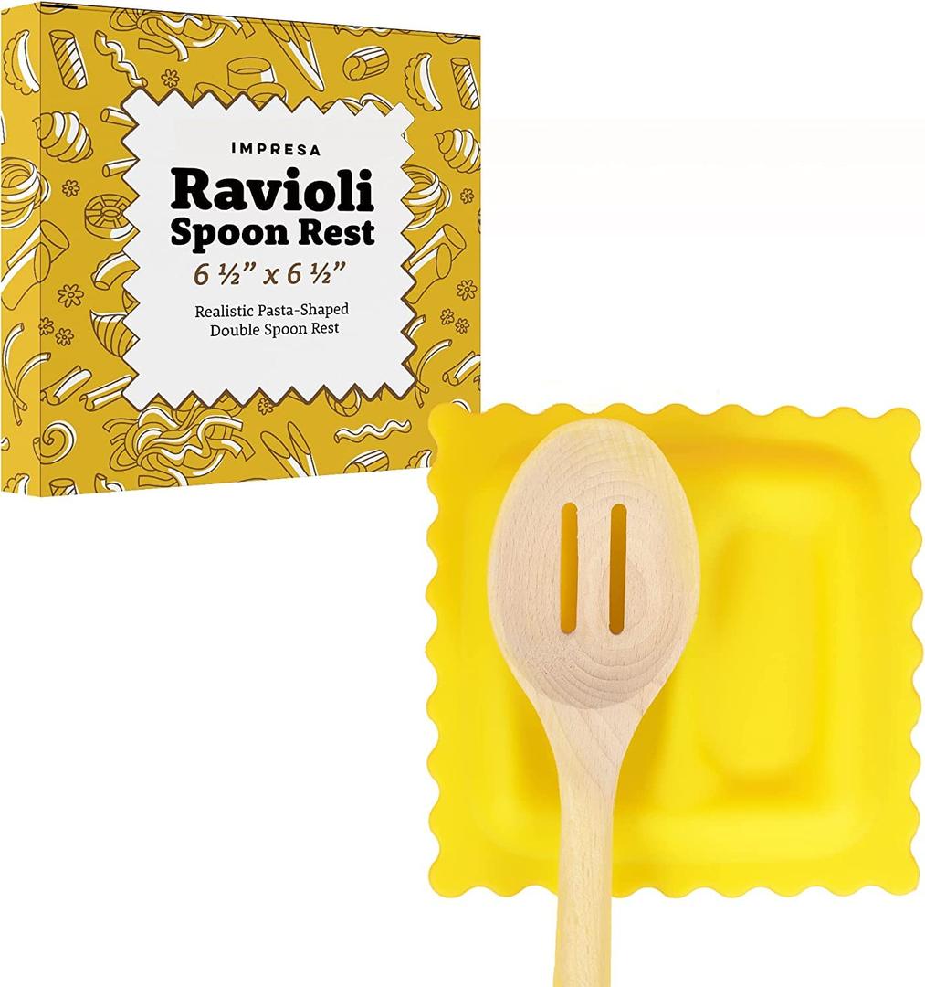 IMPRESA Silicone Ravioli Spoon Rest - 6.5 in, Pasta Drip Catching Utensil Holder - Novelty Ravioli Shape for Italian Kitchen Decor - Dishwasher Safe Silicone Kitchen Gadget
