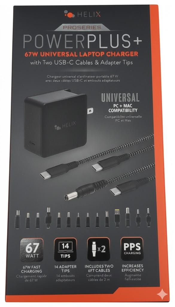 Helix 65W Universal USB-C Laptop Charger Power Adapter (ETHNBC65U) Black