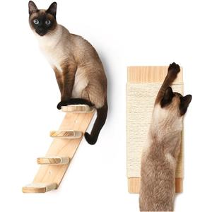 CHASING TAILS Cat Hammock & Climbing Shelf Set of 3, Wall Shelves with 1 Floating Fabric Hammock, 2 Cat Ladders with 4 Steps Each, Wall Mounted Bed Furniture & Climber for Large Cats