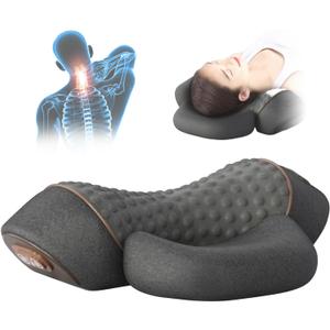 3-in-1 Neck Massager Pillow with Heat, Vibration and Cervical Traction, Ergonomic Neck Support Aid and Neck Support Pillow for Pain Relief, Deep Tissue Neck and Shoulder Massager