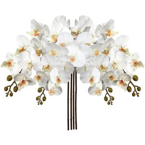DILATATA 4 Pcs Artificial Orchid Stems with 9 Large Flowers Real Touch Phalaenopsis Orchids Flowers Fake Flower Branches 31.5" Tall for Home Arrangement -White Green Orchid