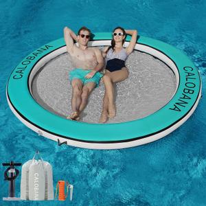 CALOBANA Round Floating Ring Inflatable Water Hammock Heavy Duty River Floats Lake Raft for Adults Tanning Pool Lounger Float Island Platform Pad Mat for Party