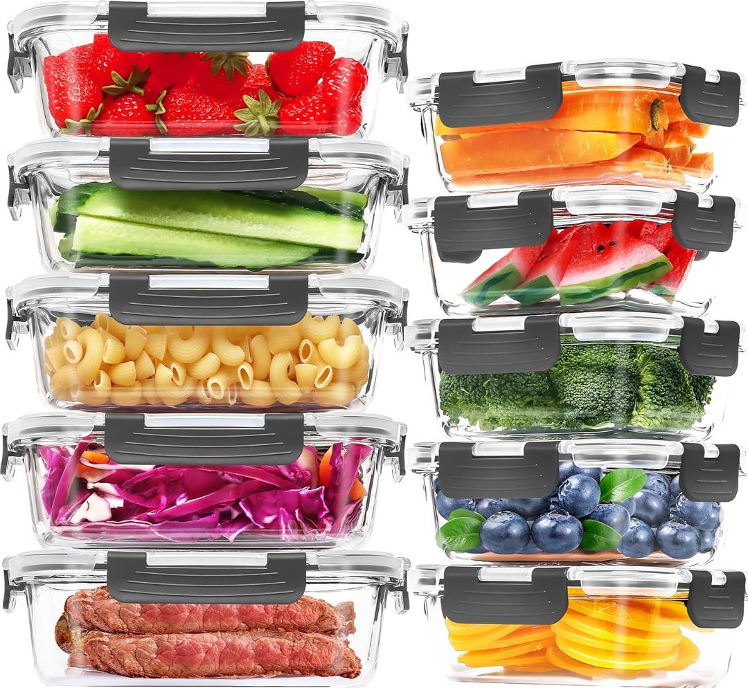 Skroam 10-Pack Glass Meal Prep Containers, Food Storage Containers with Snap Locking Lids, Airtight Bento Boxes for Microwave, Oven, Freezer and Dishwasher (5PACK 36OZ + 5PACK 12.5OZ)