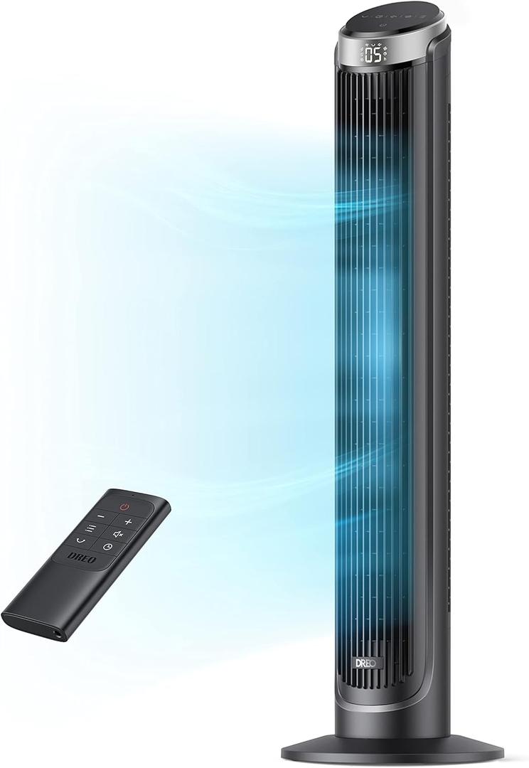 Dreo Tower Fan for Bedroom, 5 Speeds, 4 Modes with 26ft/s Standing Fan, 90 Oscillating Fans for Indoors, 12H & 28dB Quiet Timer, Remote Control, Touch, 40" Bladeless Floor Fan for Home Office, Black