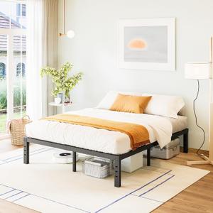 FSCHOS Queen-Bed-Frame / 18 Inch Metal Platform Bed Frame Queen Size/Reinforced Steel Slats Support/No Box Spring Needed/Heavy Duty Mattress Foundation/Easy Assembly/Noise Free/Black