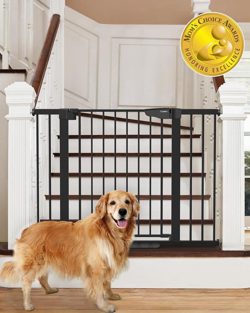 Cumbor 29.7-46" Baby Gate for Stairs, Mom's Choice Awards Winner-Auto Close Dog Gate for The House, Gifts for Mom, Easy Install Pressure Mounted Pet Gates for Doorways, Black (29.7-46"W x 30.5"H)