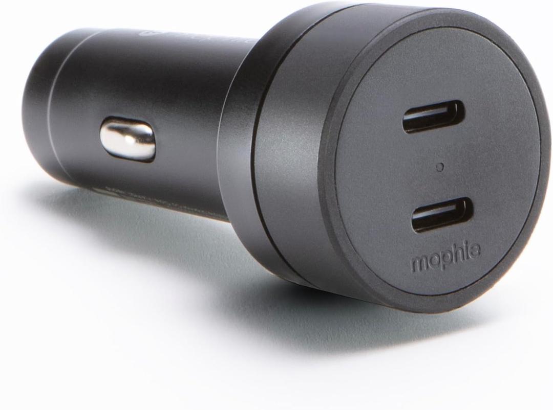 Mophie 60W Dual USB-C Car Charger, Universal AUX Compatibility, LED Indicator, Fast Charging, Multi-Device