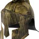 Medieval Roman Knight Helmet,Plastic Greek Spartan Gladiator Helmet Medieval Costume Accessories,Halloween Hat (Gold Red-e)