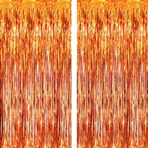 6.4 ft x 9.8 ft Metallic Tinsel Foil Fringe Curtains, Pack of 2 Party Streamer Backdrop for Birthday, Graduation Decorations and New Year Eve (Orange)