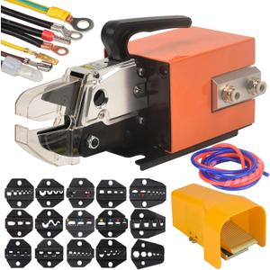 Pneumatic Crimping Tool Air Powered Wire Machine Up To Crimper Plier 15 Sets Dies Many Kinds Terminals Am-10 Orange Die 1.3T Powerful Output 0.5-0.7Mpa Max 1.0Mpa 6 Feet Hose Fit 0.5-16mm