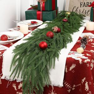 Alupssuc 6FT Christmas Garland Faux Decorations, Greenery Norfolk Pine Garland, Real Touch Christmas Garland for Mantle, Table, Fireplace, Indoor, Outdoor Xmas Decor