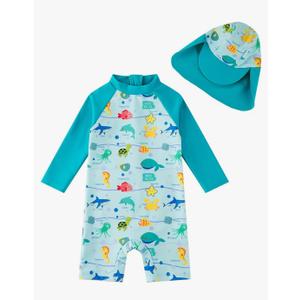 upandfast Baby/Toddler Swimsuit UPF 50+ Sun Protection One Piece Zipper Bathing Suit with Sun Hat Infant Beach Swimwear 18-24mm Marine Life