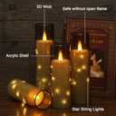 Flameless Candles with Remote Timer, Embedded String Lights Candles Acrylic Flickering, Battery Operated LED Pillar Candles, 7 Pcs Unbreakable, Black, 2.3x5/5/5/6/6/7/7 inches