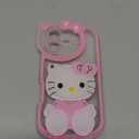 Anime Cat Case for iPhone 16,Phone Holder Stand with Makeup Mirror, Kawaii Phone Cases, Cool Unique Protective Cover for Women (Pink)