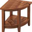 18" Teak Corner Shower Stool, Inside Shower Stool with Storage Shelf, Waterproof Teak Stool for Shaving Legs and to Sit On, 2-Tier Shower Stool,Adjustable Feet, Non-Slip, Brown