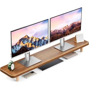Dual Monitor Stand Riser, 39Inch Extra Long Wooden Desktop Monitor Riser with Storage for 2 Monitors Ultra Strong Desk Shelf Organizer Riser Ergonomic for 2 Screens/Laptop/PC/TV/Printer, Large, Walnut