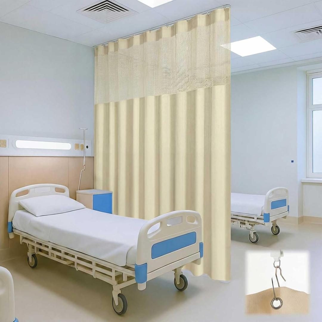 60"W x 96"L/5x8FT Inherent Flame Retardant Hospital Curtain Room Divider, Grommet Flame Resistant Cubicle Curtains Medical Privacy Curtain for Hospital, Medical Clinic, Lab, School, Light Brown