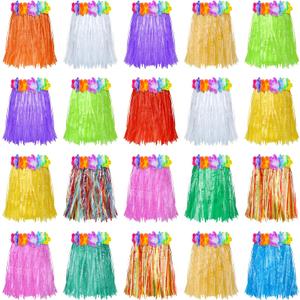 Sumind 20 Pieces Hawaiian Luau Hula Skirts Small Kids Grass Skirts Hawaiian Skirt for Kids Children's Hula Skirts Grass Skirts for Luau Party, Birthday Party, Beach Party, 12 Inch